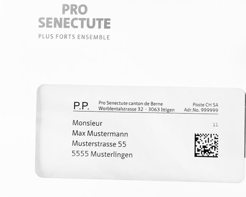 Kuvert mit P.P.-Frankierung, postkonformem Adressfeld und Letter-ID-Code